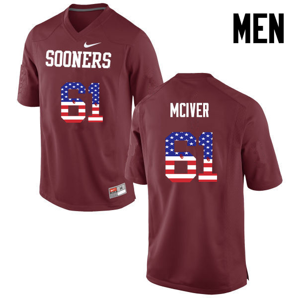 Men Oklahoma Sooners #61 Ian McIver College Football USA Flag Fashion Jerseys-Crimson
